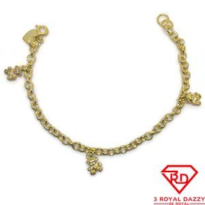 Teddy bear charm 7 inch Bracelet 999 Yellow Gold